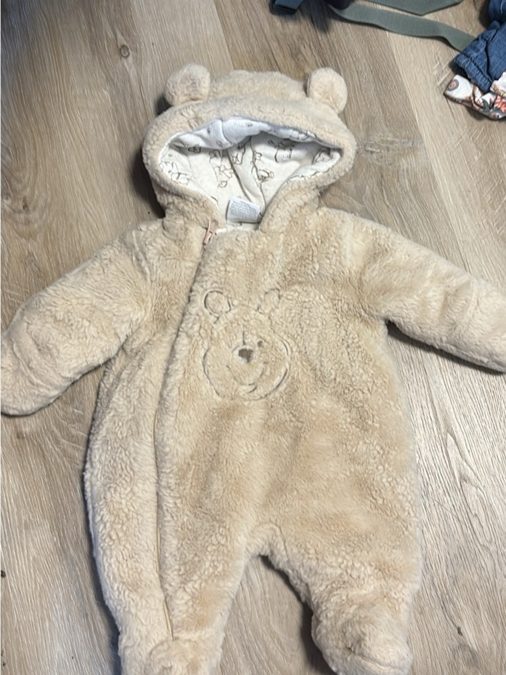 Disney Cream Teddy Fleece Baby One-Piece with Hood